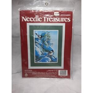 Vintage Needle Treasures Stitchery Kit Snow On The Pines Chickadee Winter